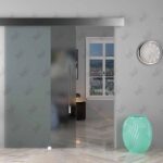 نمونه درب نصب شده مکانیزم درب کشویی شیشه ای آلباتور مدل 9900، 9901 و 9920