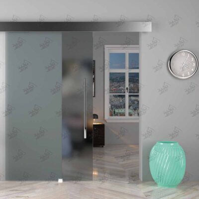 نمونه درب نصب شده مکانیزم درب کشویی شیشه ای آلباتور مدل 9900، 9901 و 9920
