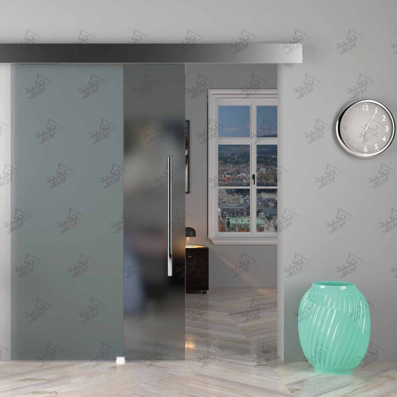 نمونه درب نصب شده مکانیزم درب کشویی شیشه ای آلباتور مدل 9900، 9901 و 9920