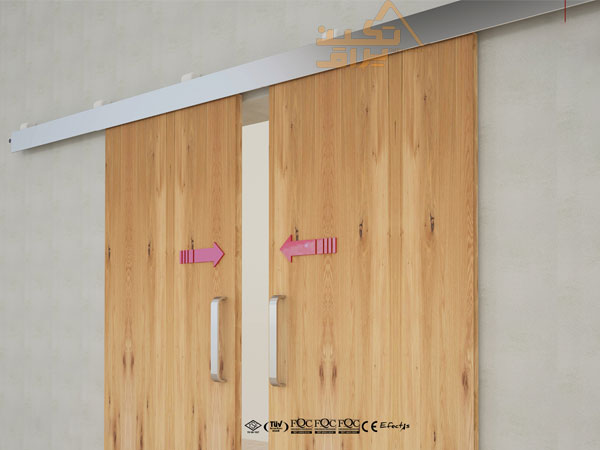 نمونه نصب شده مکانیزم درب ریلی دو لنگه همزمان بازشو آلباتور مدل 9800، 9801 و 9820