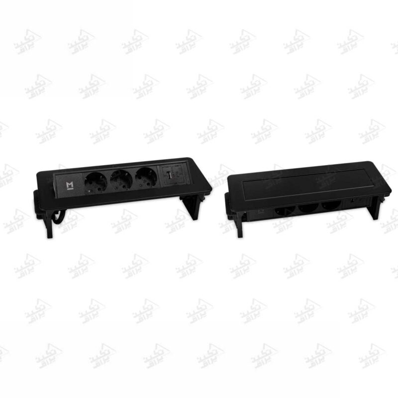 پریز توکار صفحه کابینت ملونی مدل 10022 مشکی پشت زمینه سفید