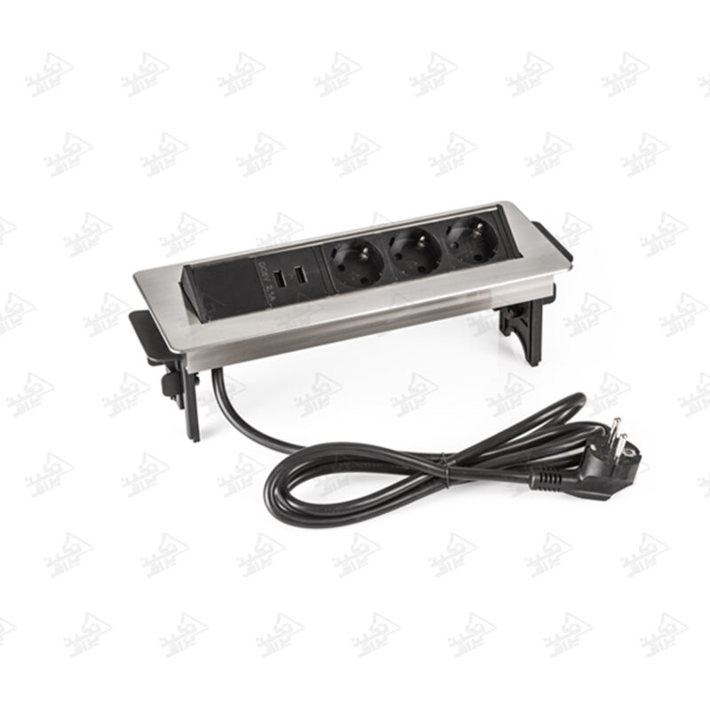 پریز توکار صفحه کابینت ملونی مدل 10022 استیل پشت زمینه سفید