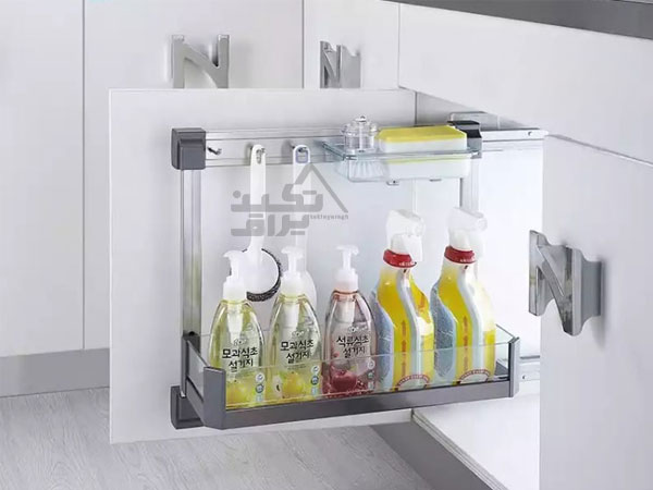نمونه نصب شده نظم دهنده کابینت زیر سینک ریلی مواد شوینده فانتونی مدل F152