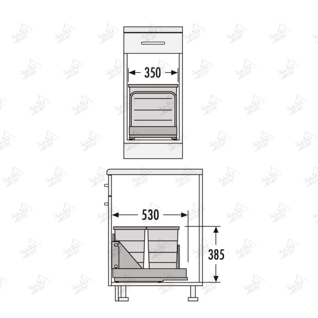 ابعاد سطل زباله دوقلو هایلو مدل Q240 فانتونی