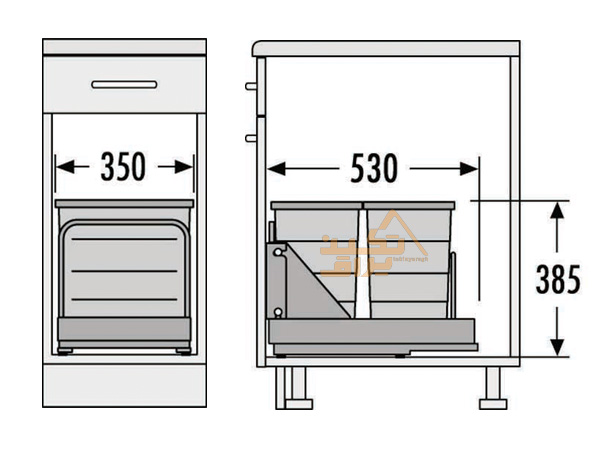 ابعاد سطل زباله کابینتی هایلو مدل Q240