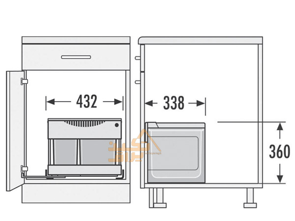 ابعاد سطل زباله ریلی تو کابینتی هایلو مدل Q160