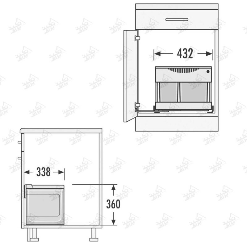 ابعاد سطل زباله متصل به درب هایلو مدل Q160 فانتونی