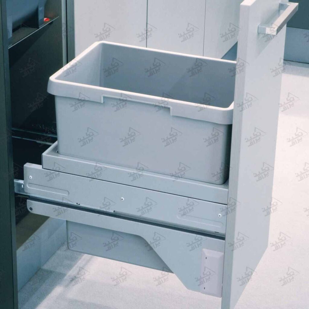 نمونه نصب شده سطل زباله داخل کابینت ریلی تک مخزنه هایلو مدل Q230