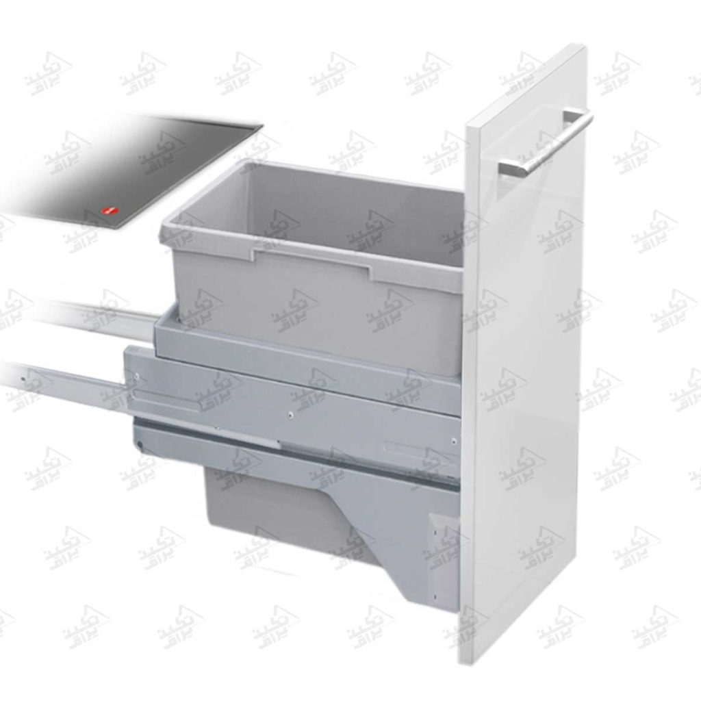 سطل زباله داخل کابینت ریلی تک مخزنه هایلو مدل Q230 پشت زمینه سفید