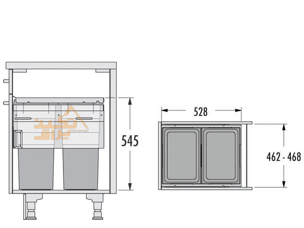 ابعاد جا سطل زباله در کابینت هایلو مدل Q250