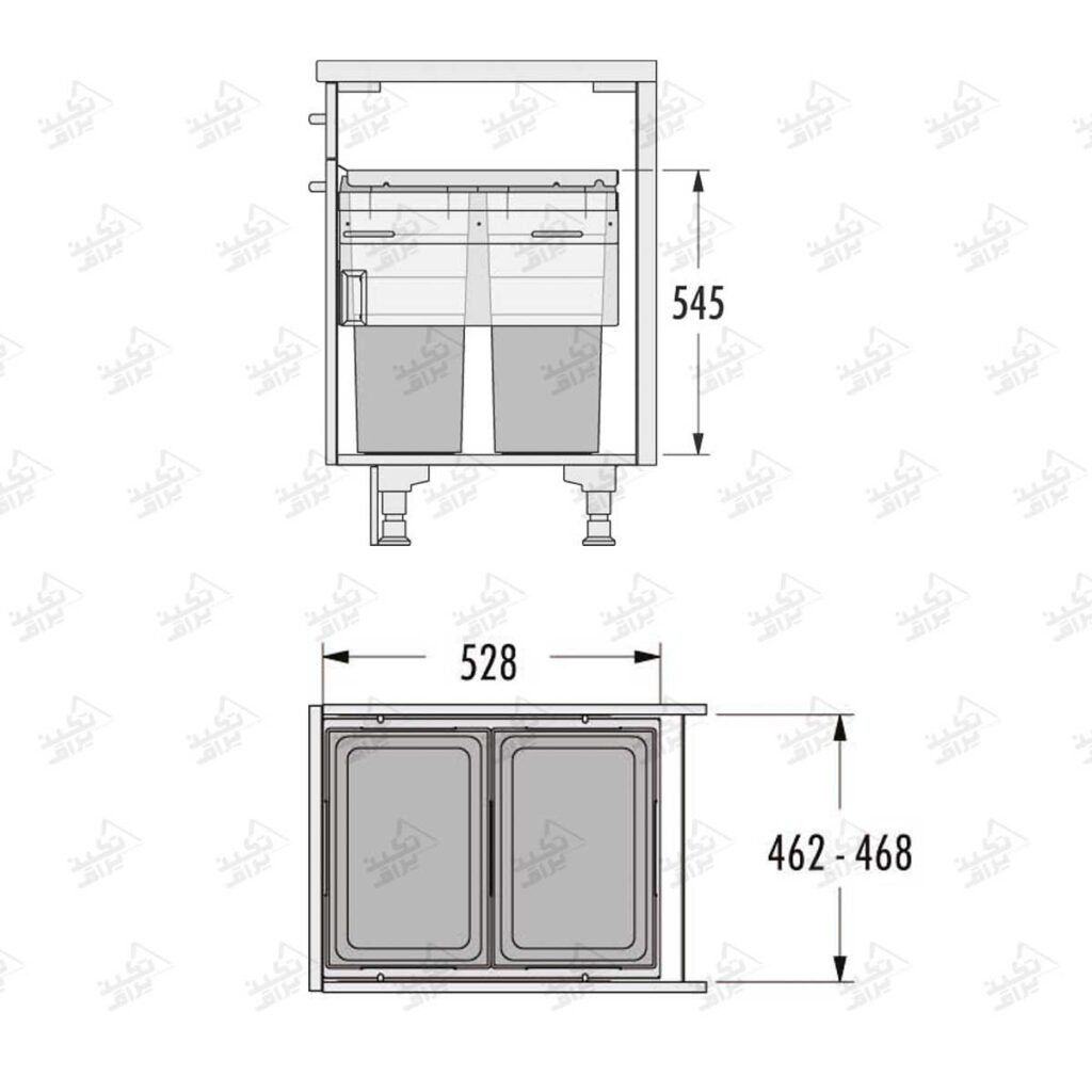 ابعاد سطل زباله داخل کابینت هایلو مدل Q250 فانتونی