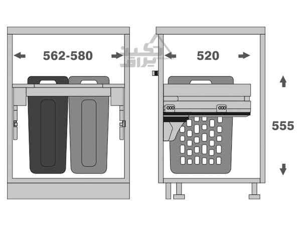 ابعاد سبد رخت چرک داخل کابینت فانتونی مدل Q060