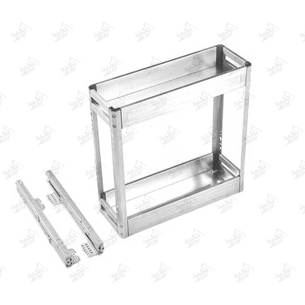سبد نظم دهنده کابینت استیل ریل از کف فانتونی پشت زمینه سفید
