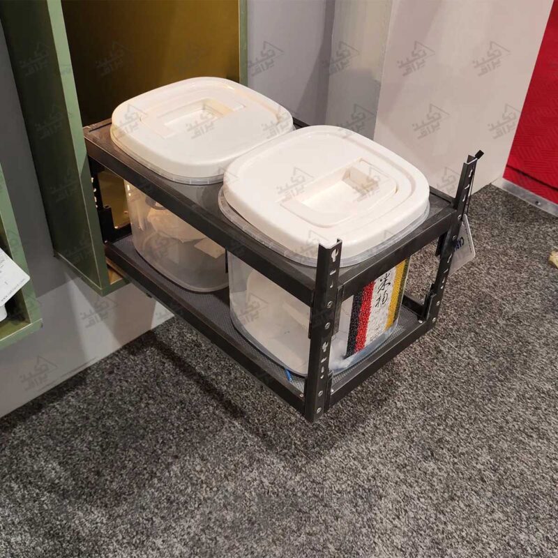 نمونه نصب شده سطل برنج و حبوبات توکار فانتونی مدل Q935 از نمای جلو