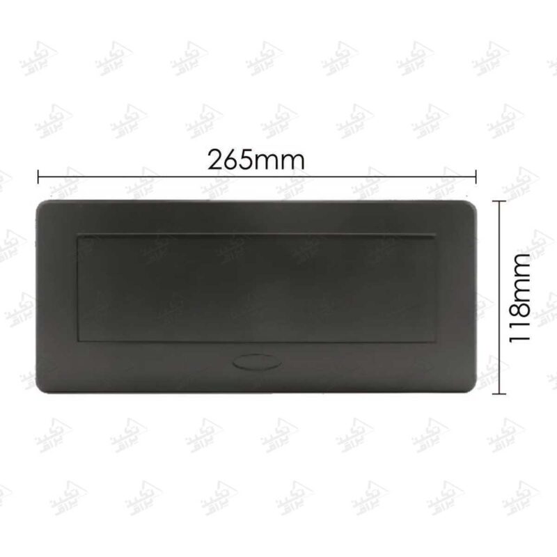 ابعاد پریز توکار فانتونی مدل N333 مشکی درب بسته پشت زمینه سفید