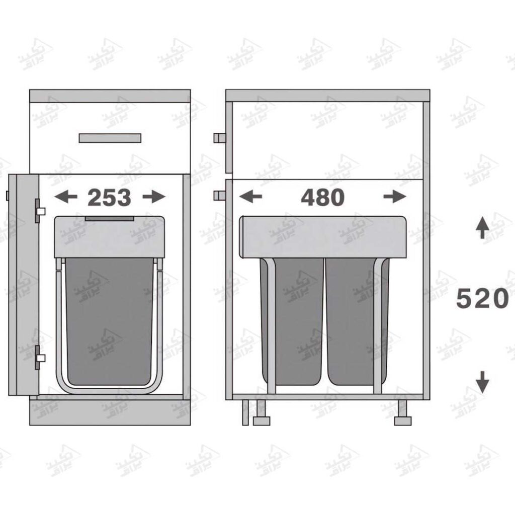 ابعاد سطل زباله متصل به کف فانتونی مدل Q530