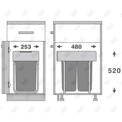 ابعاد سطل زباله متصل به کف فانتونی مدل Q530