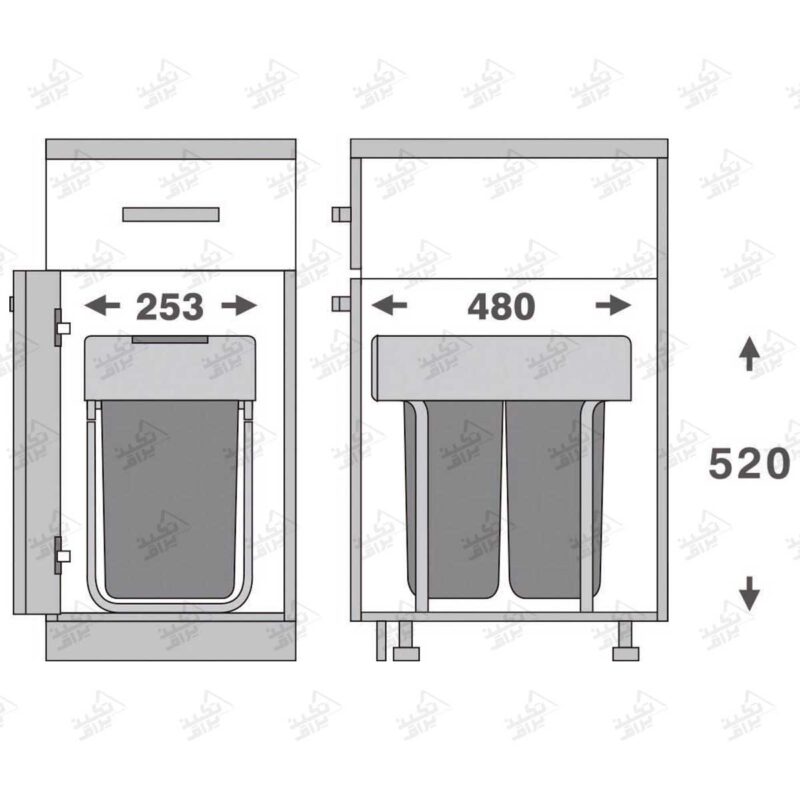 ابعاد سطل زباله متصل به کف فانتونی مدل Q530