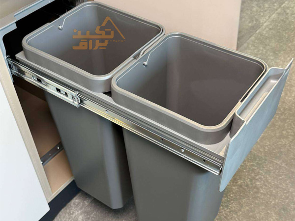 نمونه نصب شده سطل زباله دو مخزنه ریلی کابینتی فانتونی مدل Q530