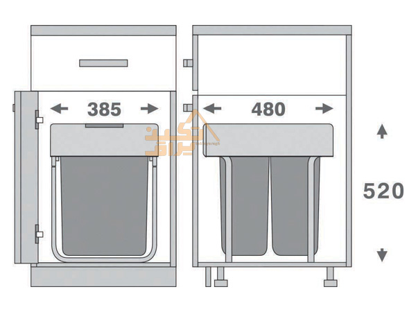 ابعاد سطل زباله خانگی داخل کابینتی فانتونی مدل Q545