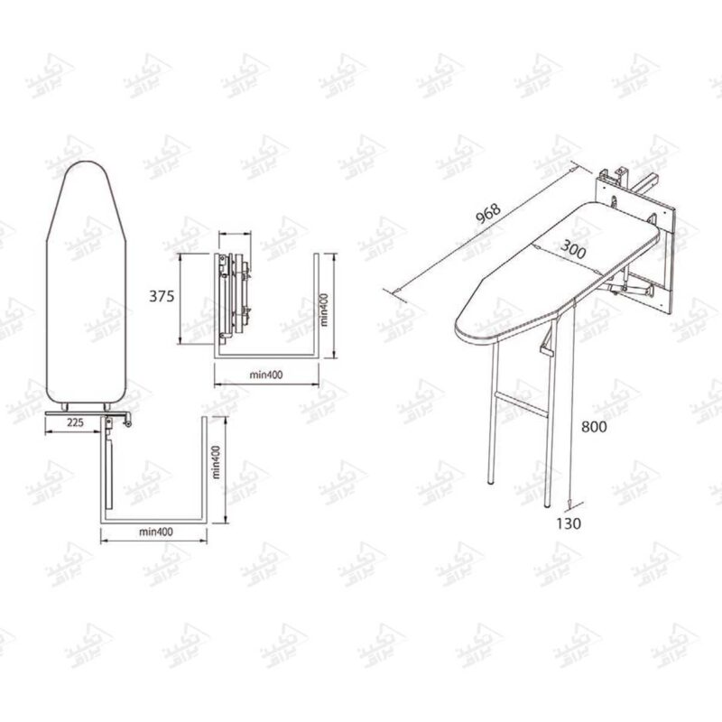ابعاد میز اتو ریلی ایستاده فانتونی مدل J406