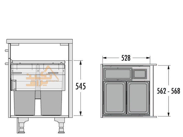 ابعاد سطل زباله ریلی کابینت هایلو مدل Q260 فانتونی