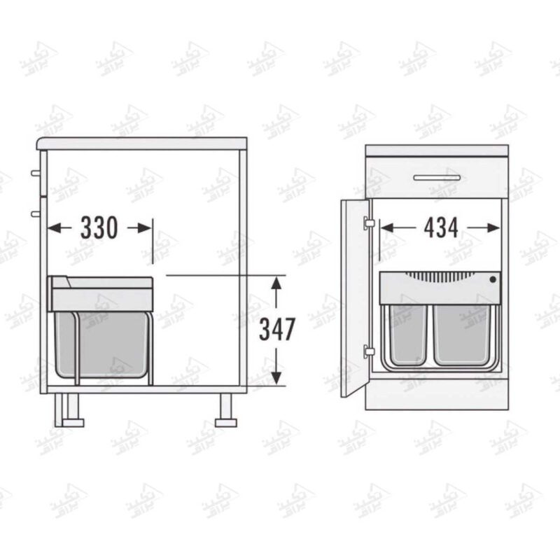 ابعاد سطل زباله دوتایی هایلو مدل Q150 فانتونی