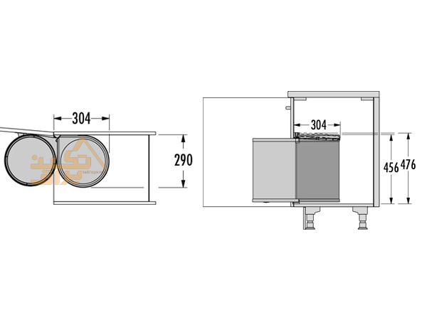 ابعاد سطل آشغال استیل کابینتی هایلو مدل Q440