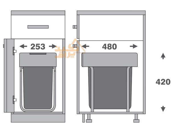 ابعاد سطل آشغال کابینتی تکی ملونی مدل 9204