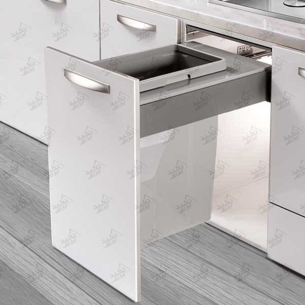 نمونه نصب شده سطل آشغال ریلی داخل کابینت ملونی مدل 9005
