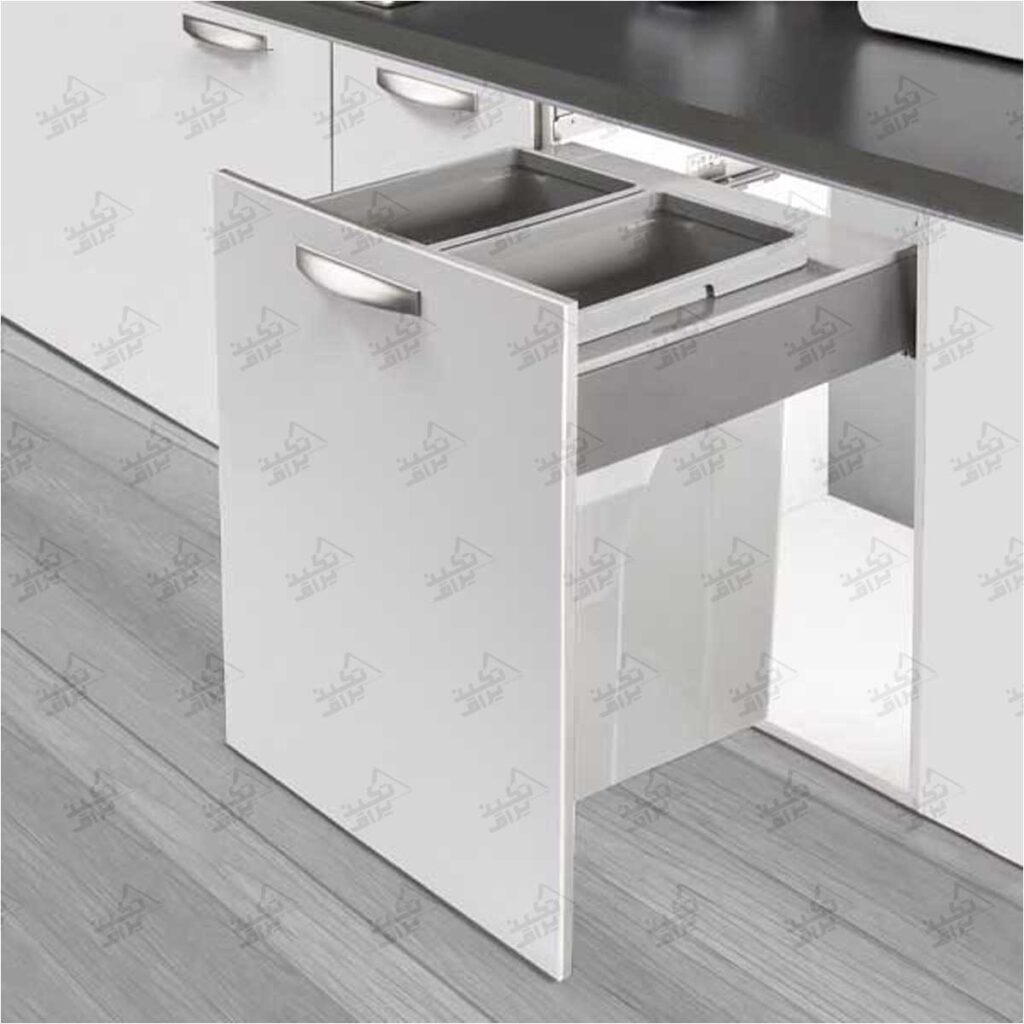 نمونه نصب شده سطل آشغال داخل کابینت ریلی ملونی مدل 9006