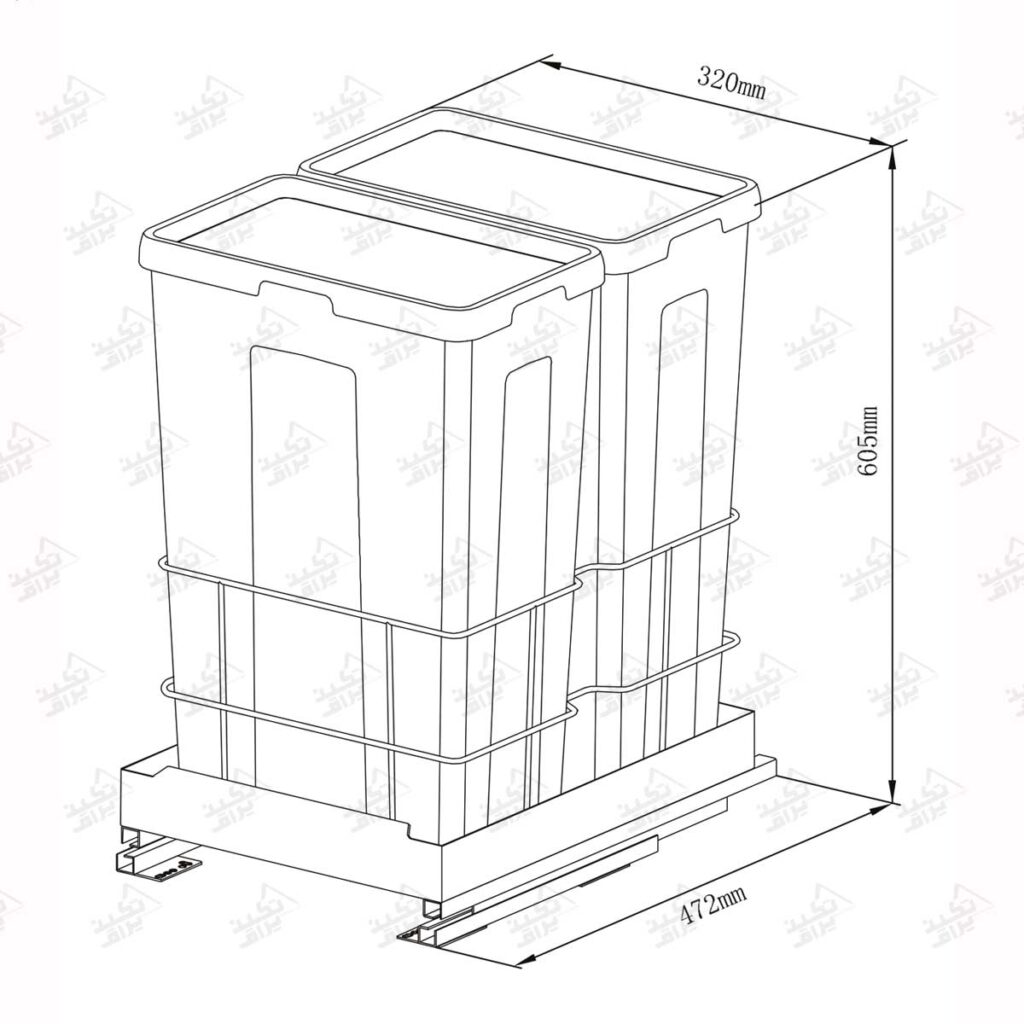 ابعاد سطل زباله کابینتی ملونی مدل 9026