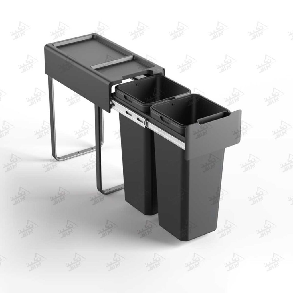 سطل زباله ریلی داخل کابینت دو مخزنه ملونی مدل 9210 پشت زمینه سفید