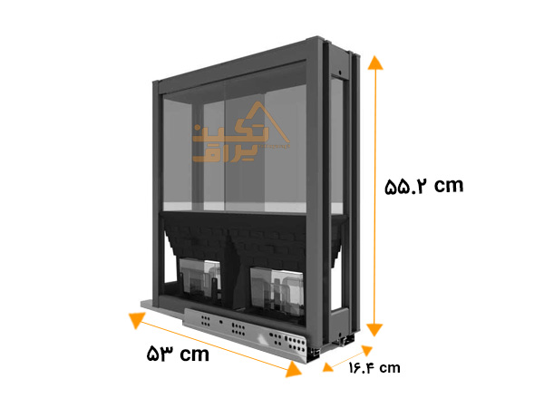 ابعاد سطل برنج کابینتی ریلی دو مخزنه ملونی مدل 9218