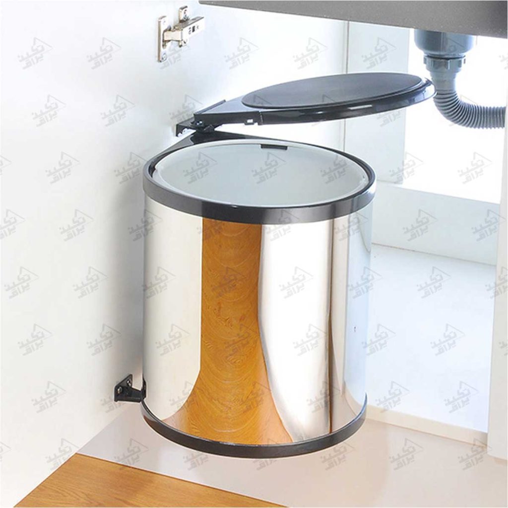 نمونه نصب شده سطل زباله استیل کابینتی گرد ملونی مدل 9130