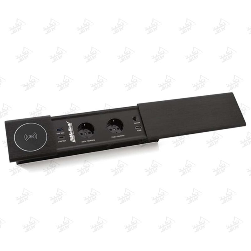 پریز توکار رومیزی ملونی مدل 10068 مشکی باز پشت زمینه سفید