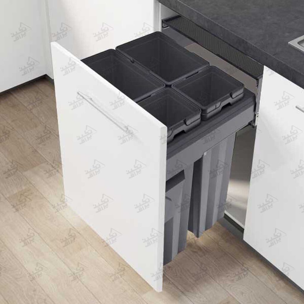 نمونه نصب شده سطل زباله کابینتی کشویی چهار مخزنه ملونی مدل 9022