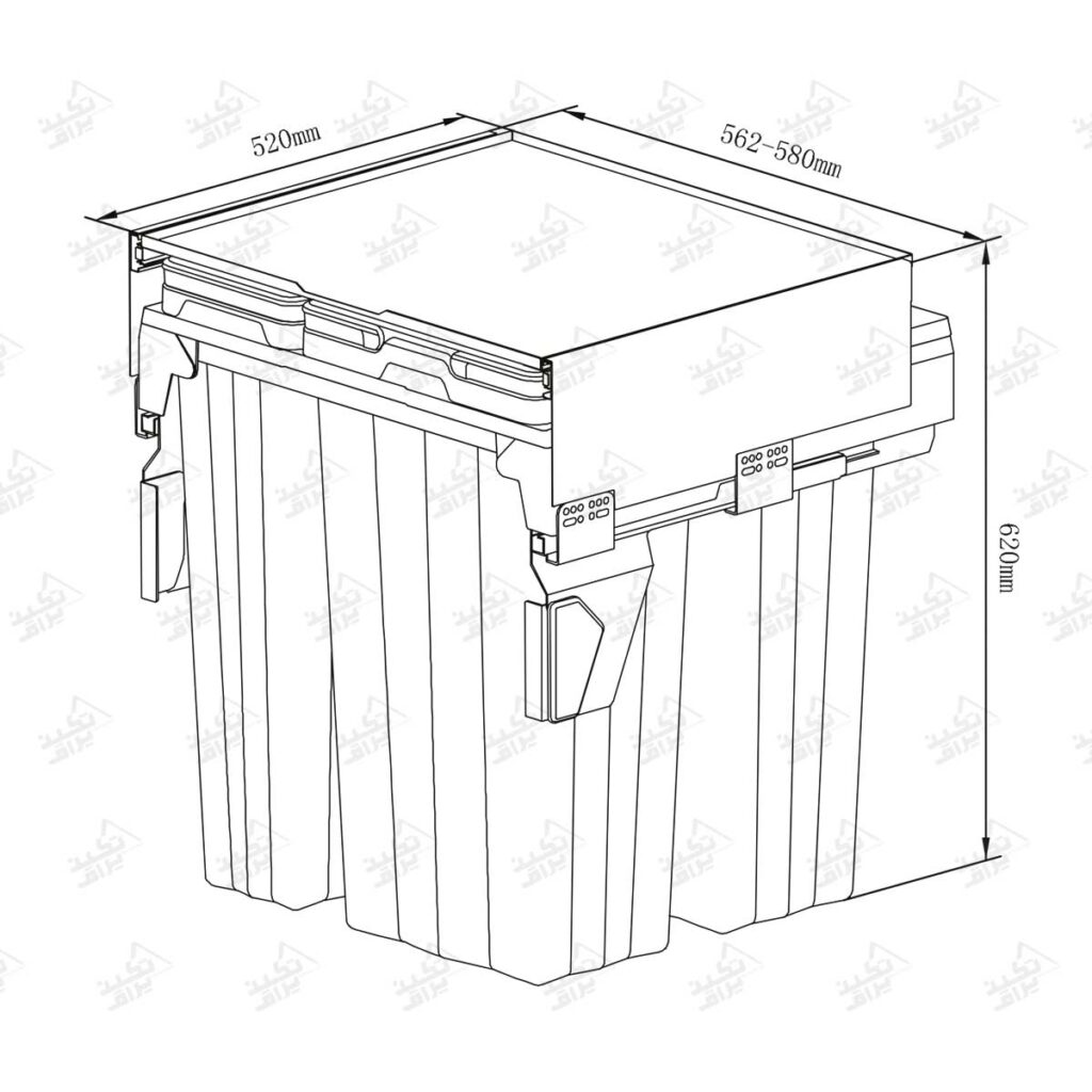ابعاد سطل زباله کابینتی ملونی مدل 9022