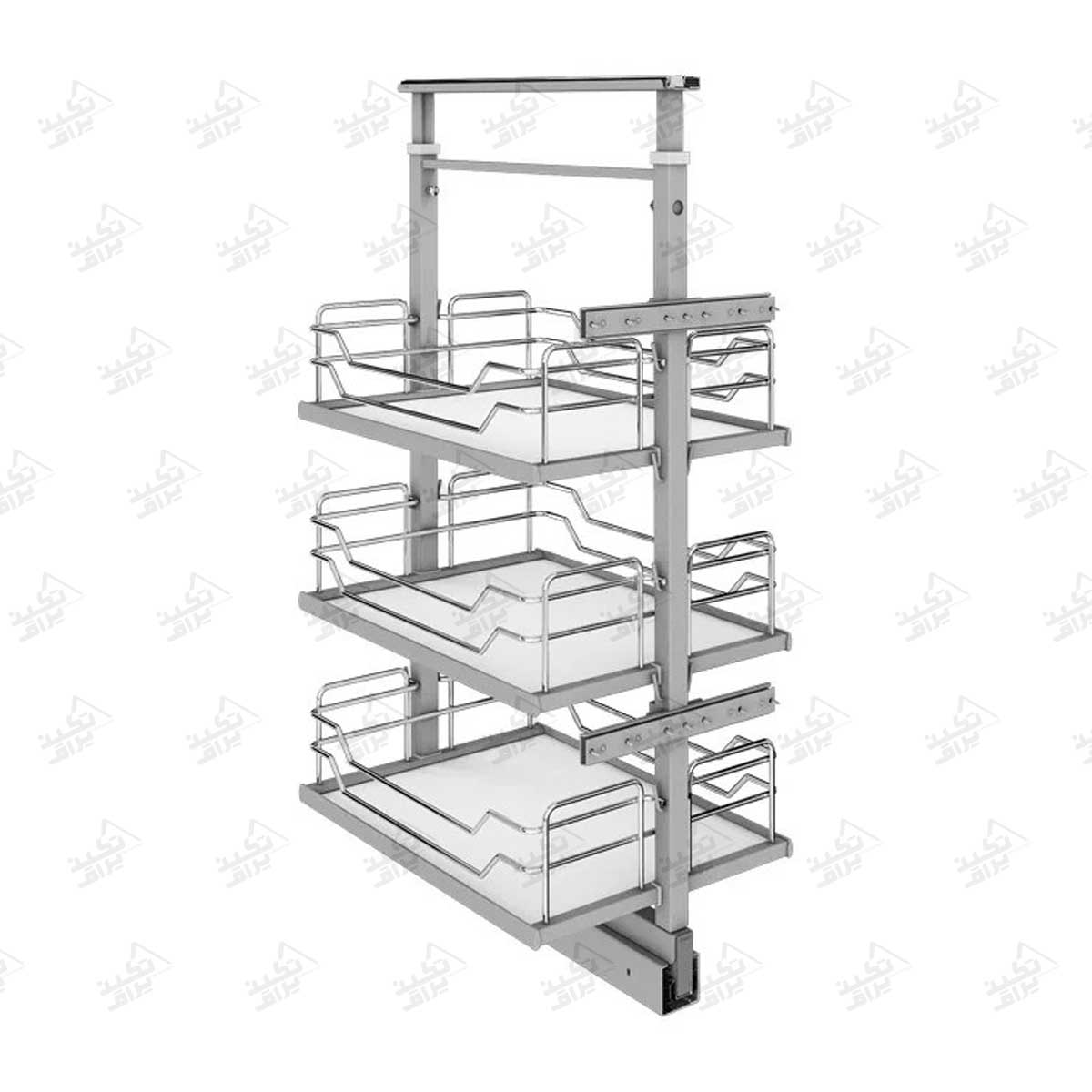 سوپری ایستاده کابینت کف چوب پلاتین سه طبقه پشت زمینه سفید