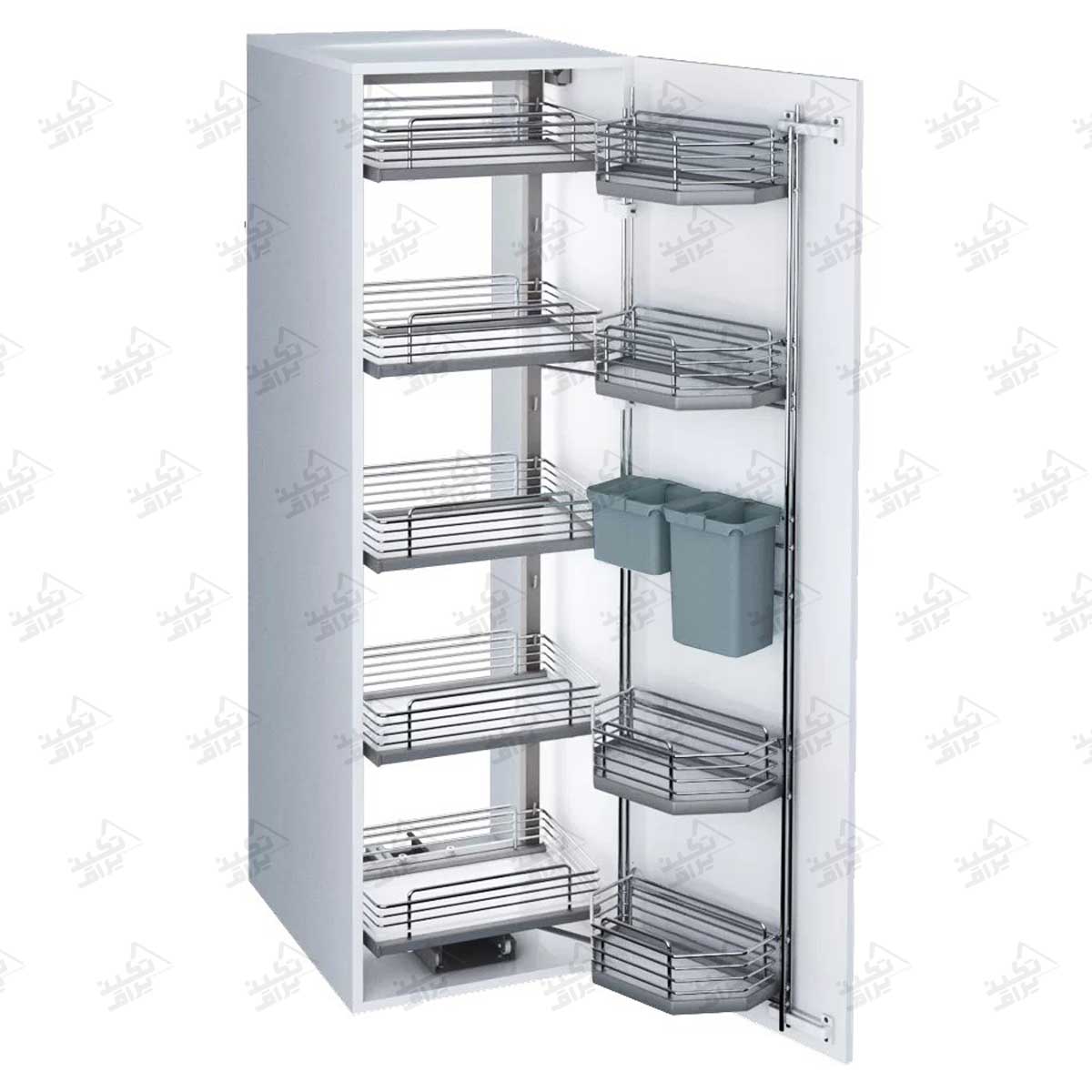 سوپری کابینت یخچالی کف چوب پلاتین پشت زمینه سفید
