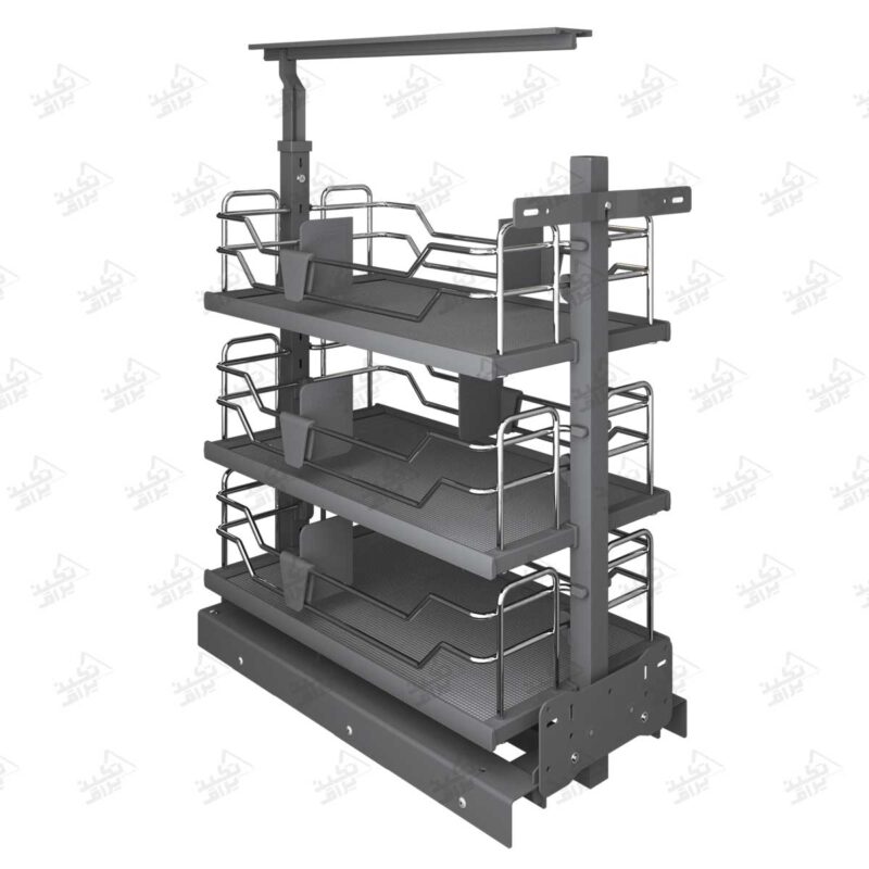 سبد ریلی داخل کابینت پلاتین مدل جونیور پرو سه طبقه پشت زمینه سفید
