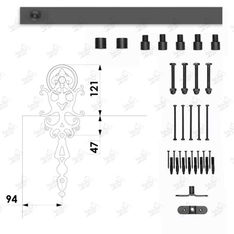 ابعاد مکانیزم تک درب ریلی راستیکور مدل R120