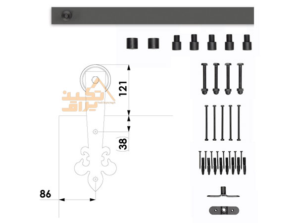 ابعاد مکانیزم درب ریلی اتاق راستیکور مدل R145