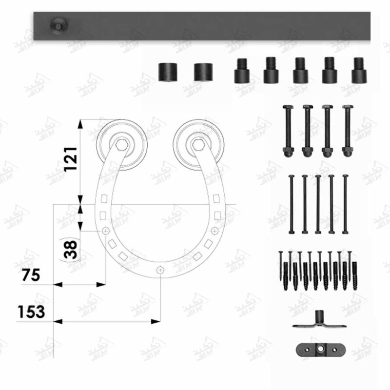 ابعاد مکانیزم ریلی تک درب راستیکور مدل R215