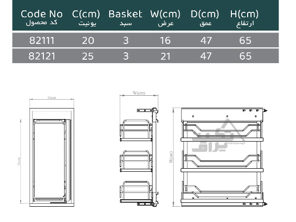 ابعاد سبد سوپری ریلی کابینت پلاتین مدل 82111 و 82121