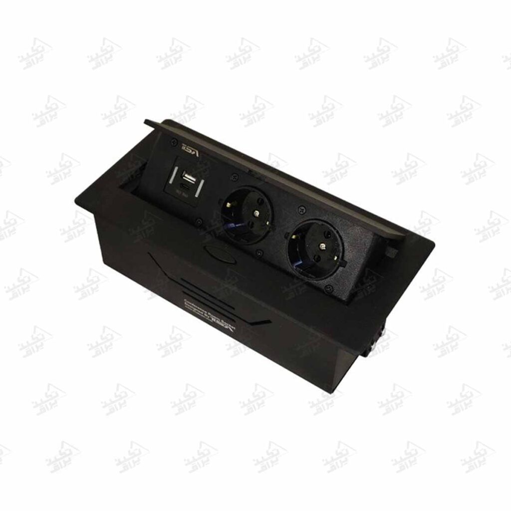 پریز توکار دو پریز دو USB تیسا مشکی