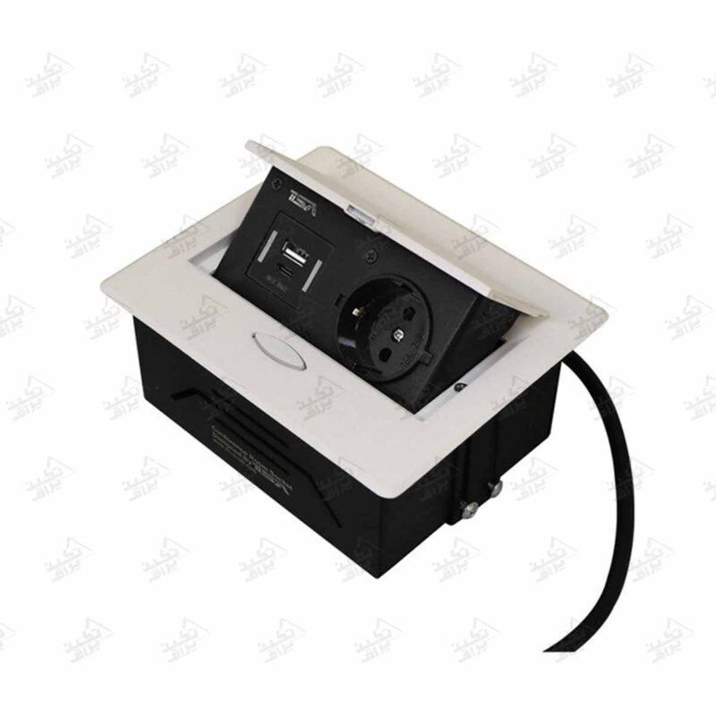 پریز توکار تک پریز دو USB تیسا سفید درب باز