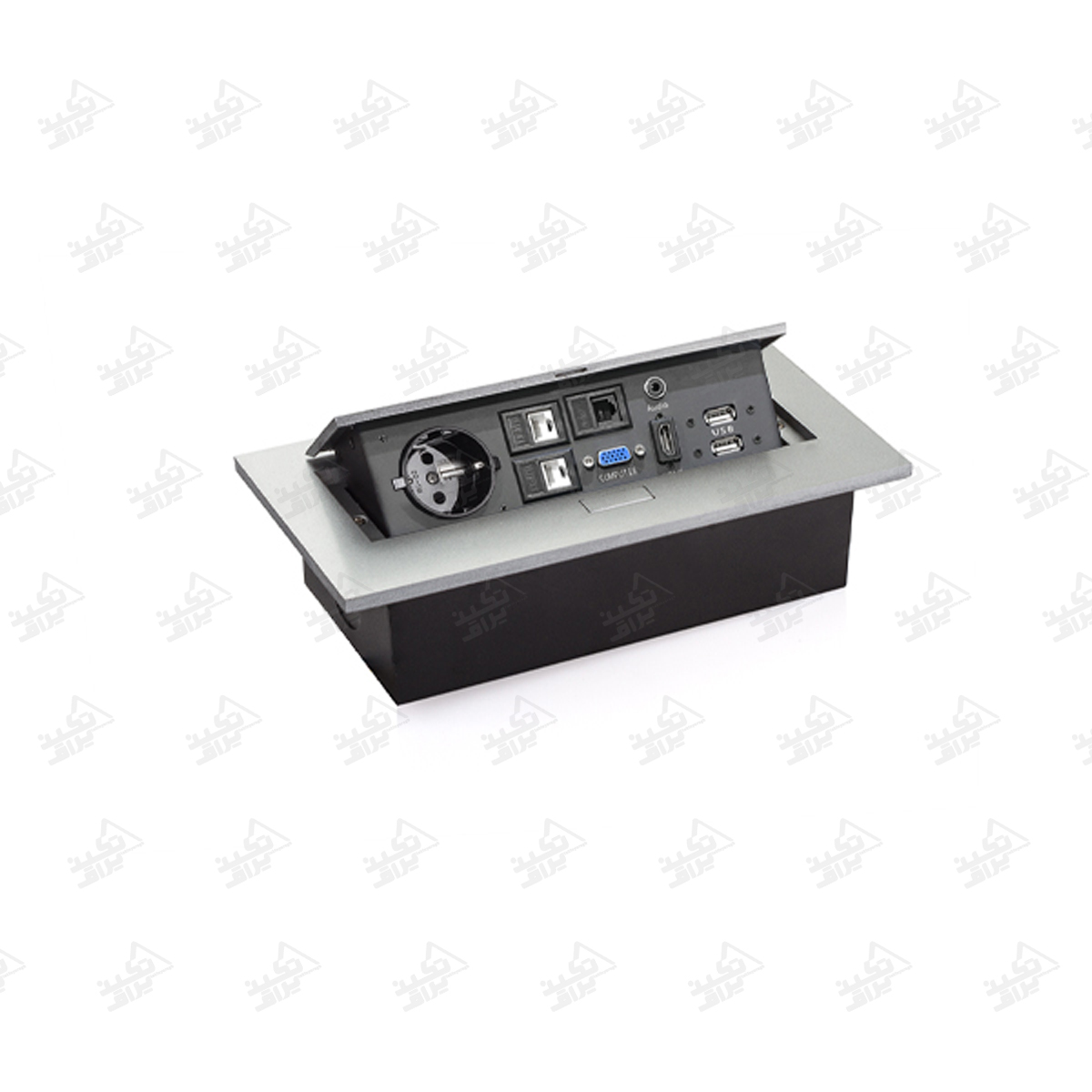 پریز توکار میز اداری ملونی مدل 10024 پریز توکار میز اداری ملونی مدل 10024 نقره ای پشت زمینه سفید