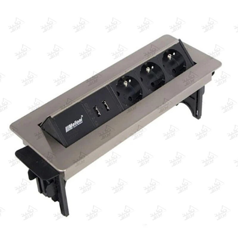 پریز توکار صفحه کابینت ملونی مدل 10022 استیل پشت زمینه سفید