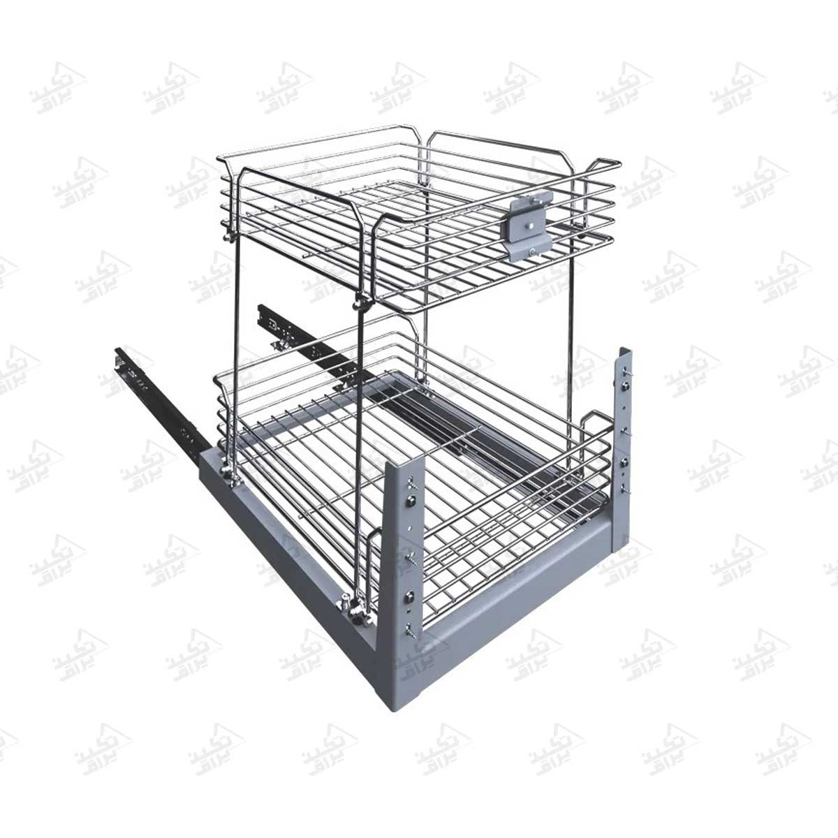 سوپری کابینت زمینی ریل از کف پلاتین دو طبقه پشت زمینه سفید